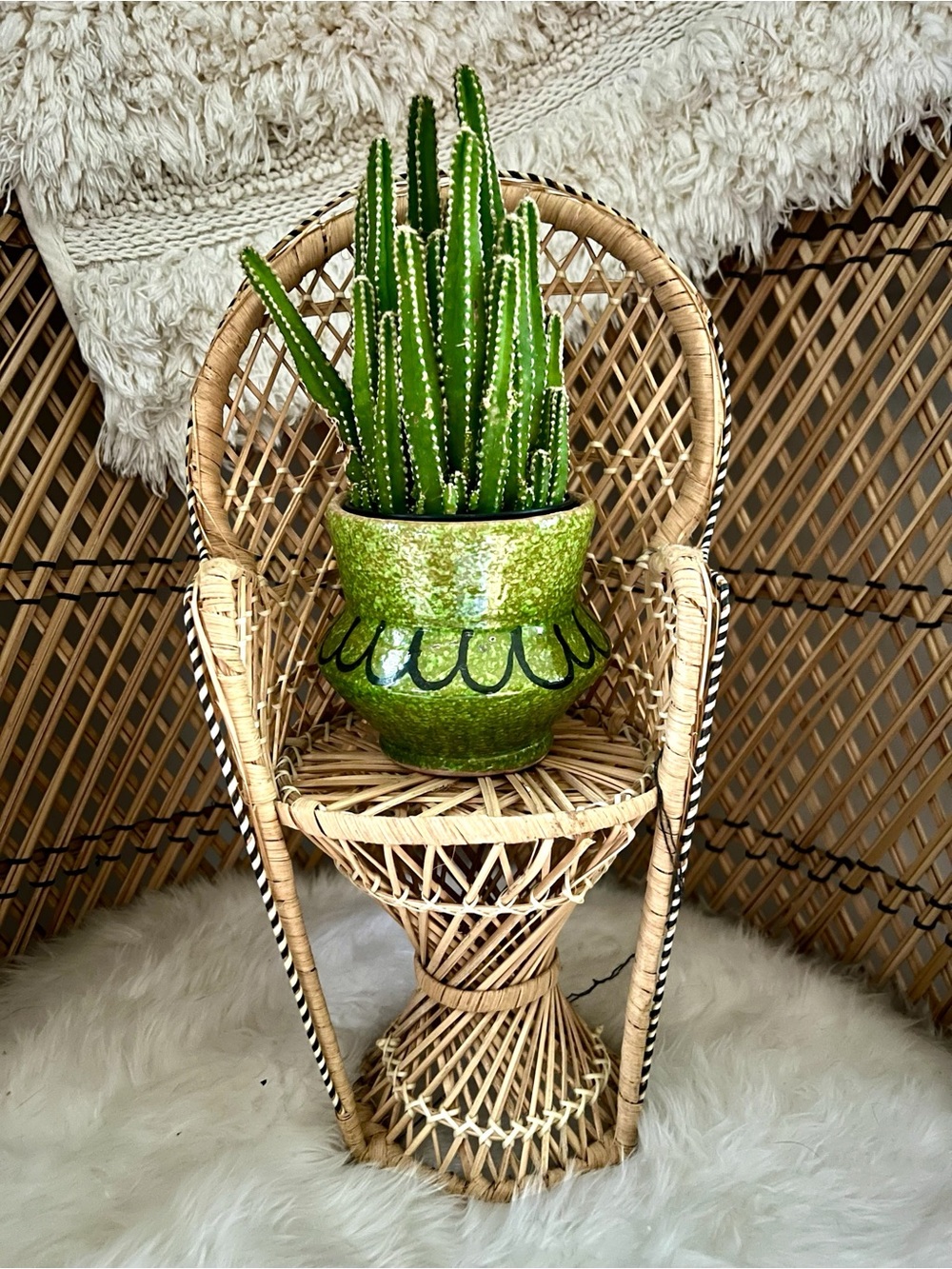 Vintage Mini Rattan Wicker Peacock Chair